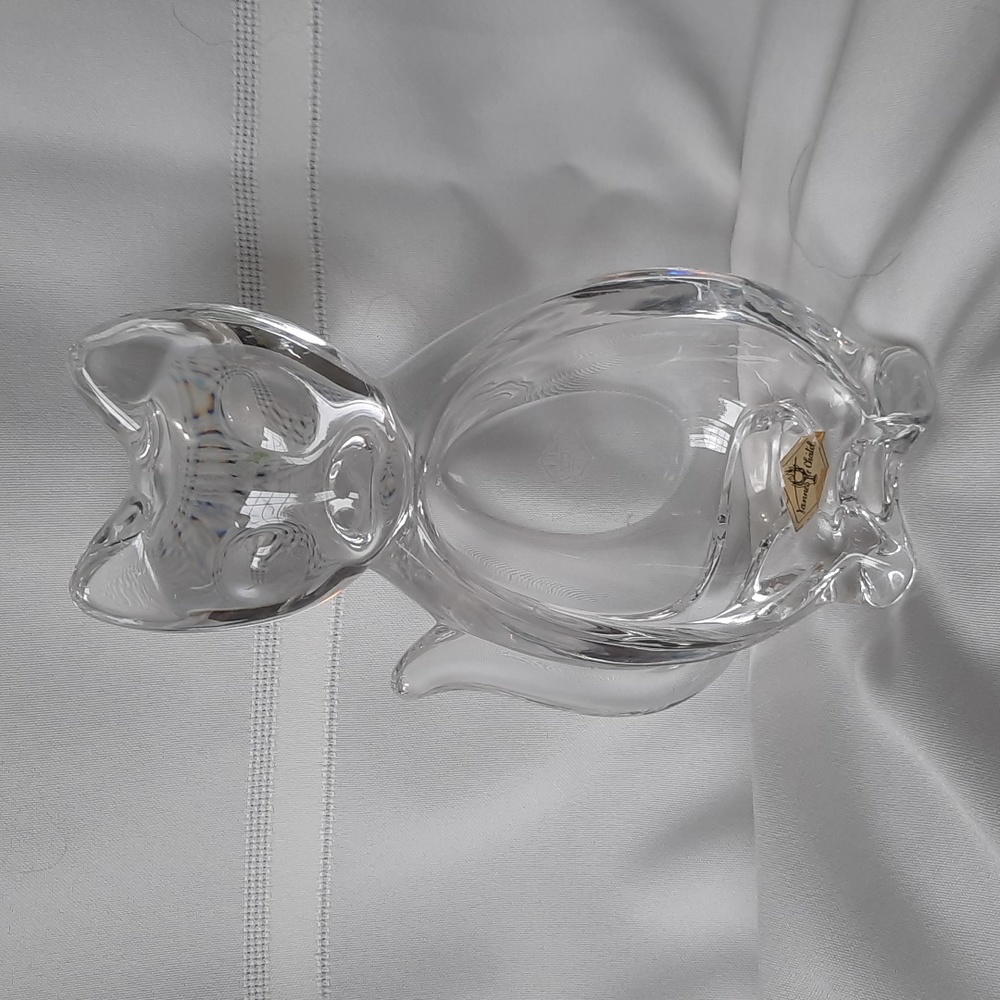 French Crystal Glass Cat Shaped Ashtray